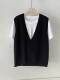 Japanese-Style V-Neck Black Versatile Slim-Fit Knit Vest for Women, Early Spring Layering Sweater, Sleeveless Top