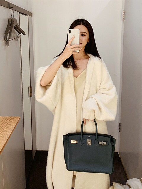 2026 new autumn and winter mink velvet lazy style loose large size medium and long knitted cardigan sweater jacket for women early spring