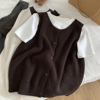 High-End Coffee-Colored Cardigan Knitted Vest for Women, Suitable for Layering in Spring and Autumn, Wool Short Sweater Vest Jacket Top