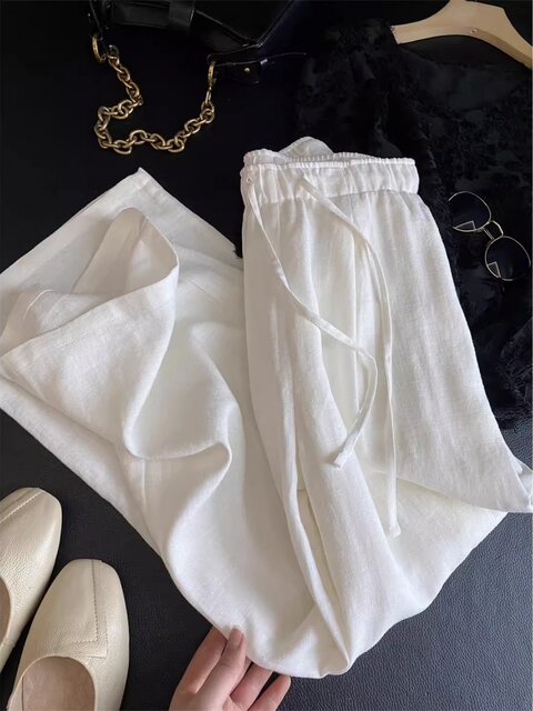 White casual linen pants for women 2026 summer new style this year's popular straight wide-leg pants old money style trousers