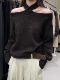 European Style Dark Gray Halter Neck Knit Top for Women, Autumn and Winter, High-End Off-Shoulder Sweater, Old Money Style Long-Sleeve Top