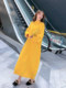 Yellow over-the-knee long fashionable soft thick sweater dress autumn and winter round neck pullover loose knitted dress popular style