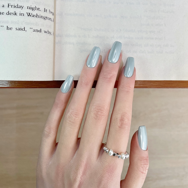 Hailey Blue European and American Style Press-On Nails, European and American Style Brightening Blue Aurora Powder Handmade Nails, Everyday Versatile Finished Product