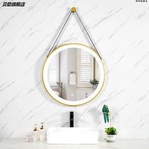 New Nordic creative hanging mirror round hanging mirror cosmetic mirror wall hanging bathroom mirror belt decorative mirror toilet bathroom