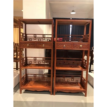 Burmese rosewood carved drawer three-layer bookshelf two-piece set Chinese classical mahogany furniture display stand display stand