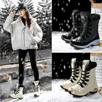 Womens mid-calf snow boots warm and velvet thickened winter waterproof and anti-slip Northeast Snow Country outdoor skiing large cotton shoes for women