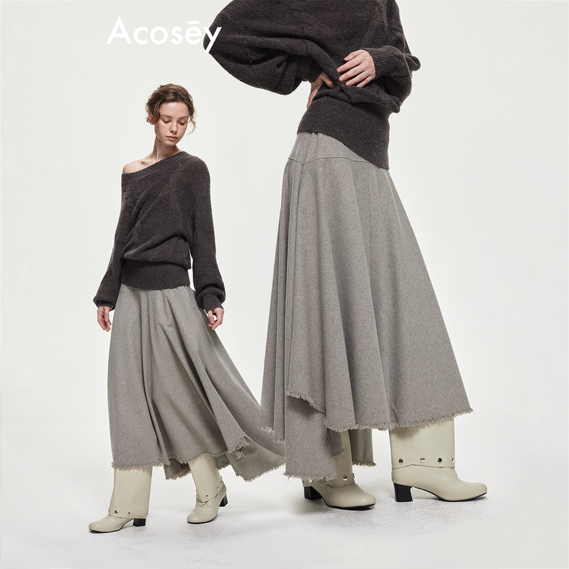 Acosey Irregular Frayed Edge Blended Patchwork Large Hem A-Line Silhouette Midi Skirt Long Skirt Acosey Irregular Frayed Edge Blended Patchwork Large Hem A-Line Silhouette Midi Skirt Long Skirt