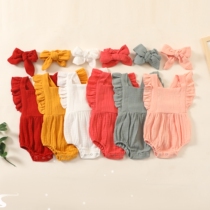Summer Newborn Infant Baby Girls Romper Headband Muslin Sl