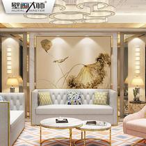 Wallpaper modern simple light luxury new Chinese style living room TV background wall 2021 film and television wallpaper mural golden lotus