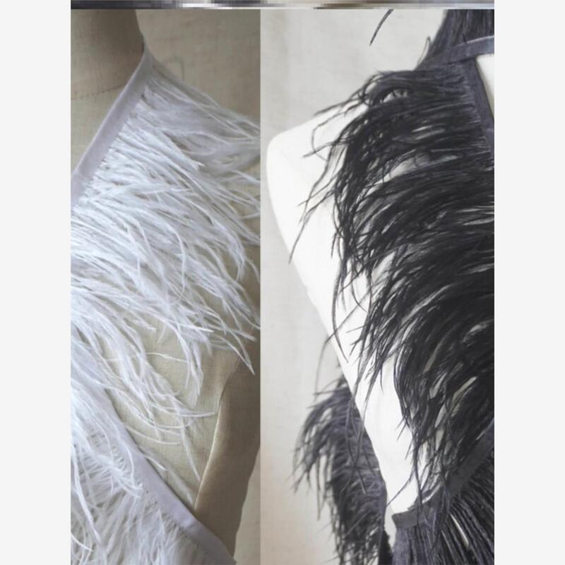 New Practical Encrypted Ostrich Feathers 10-15cm for Clothing DIY Decoration, Fabric Strips, Fabric Edges, Cuffs, Black Double-Layer Feathers