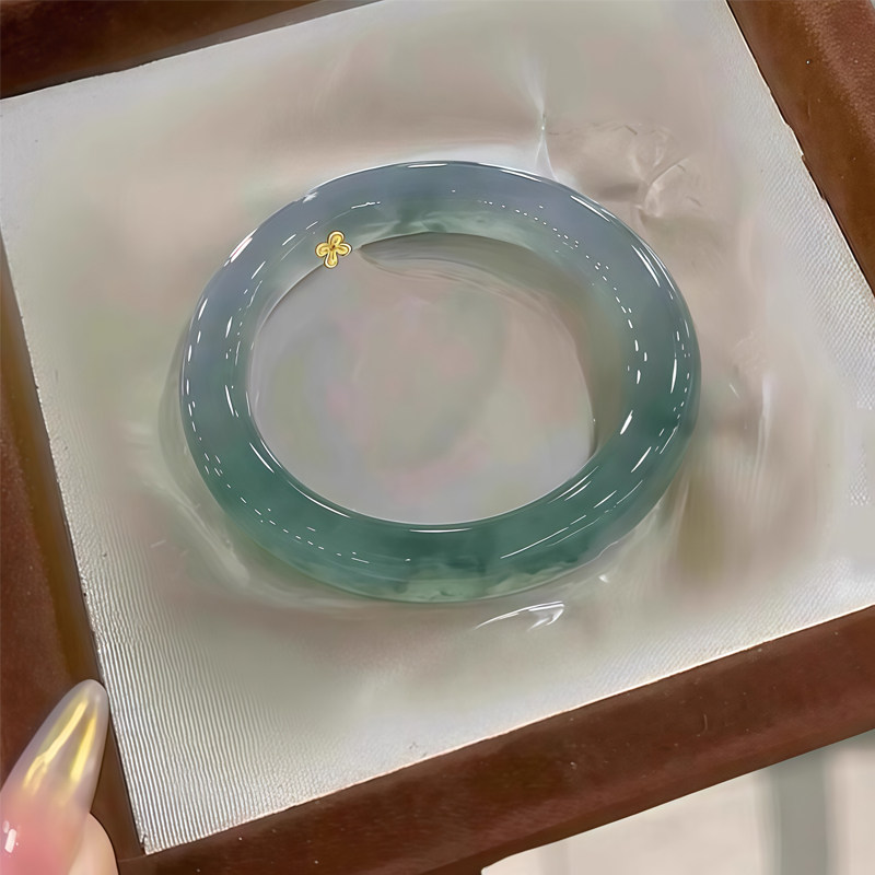 Mugongzi's High-End Burmese Jadeite Bracelet, Model "Beihang Chunshui" (Spring Sleep in the Begonia), with Icy Clear Water and Floating Flower Patterns, Genuine Gift for Women