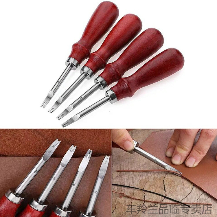 Leather Tool for Sharp Groove Cutting, Leather Edge Chamfering Repairer, Wooden Handle Edge Smoothing Processor, Leather Burgundy