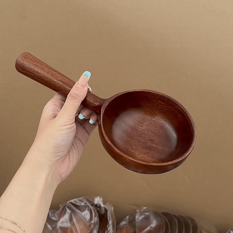 【Jing Boran's Style】Long-Handled Sapele Wood Spoon for Food Streaming, Household Food-Grade Japanese-Style Soup Spoon, No Paint, No Wax
