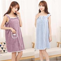 Wearable bath towel womens suspender bathrobe bath skirt thickened adult more absorbent than pure cotton plus size 80-180 catties