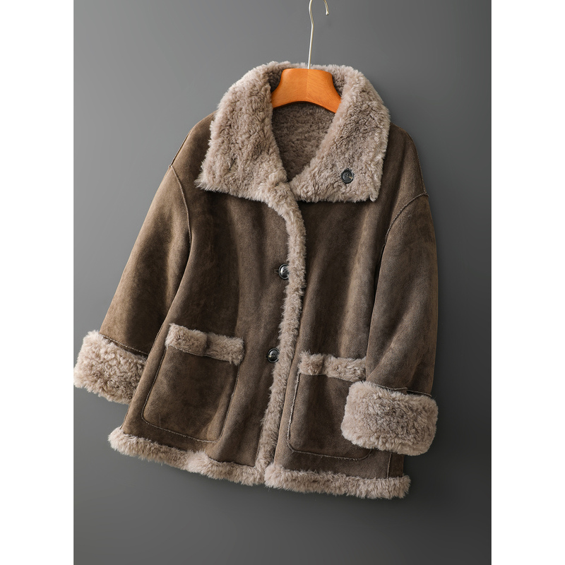 Haining's 2026 New Model, Double-Sided Wear! All-Wool High-Neck Mid-Length Thick Fur Coat for Women J00694