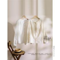 Early Autumn Experience (Cat Garden) Heavy Lace Flower Embroidery Cotton Japanese Simple Sweet Shirt for Women