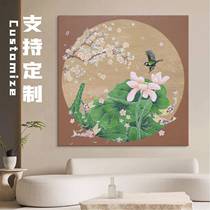 Dafending Village New Picture Chinese Texture Lotus Flowers Fish and Bird Hand-painted Oil Painting Entrance Hanging Peach SDW Painting Living Room Decoration