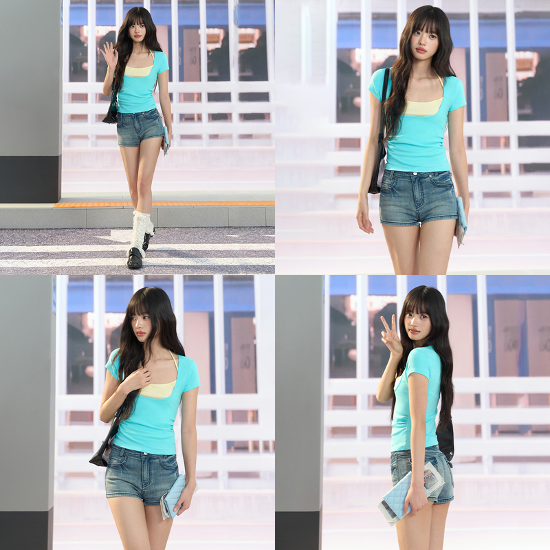 Weekendhub Color-Blocked Layered Two-Piece Top Summer Short Square-Neck Waist-Cinching Short-Sleeve Halter Neck Camisole for Women Weekendhub Color-Blocked Layered Two-Piece Top Summer Short Square-Neck Waist-Cinching Short-Sleeve Halter Neck Camisole for Women