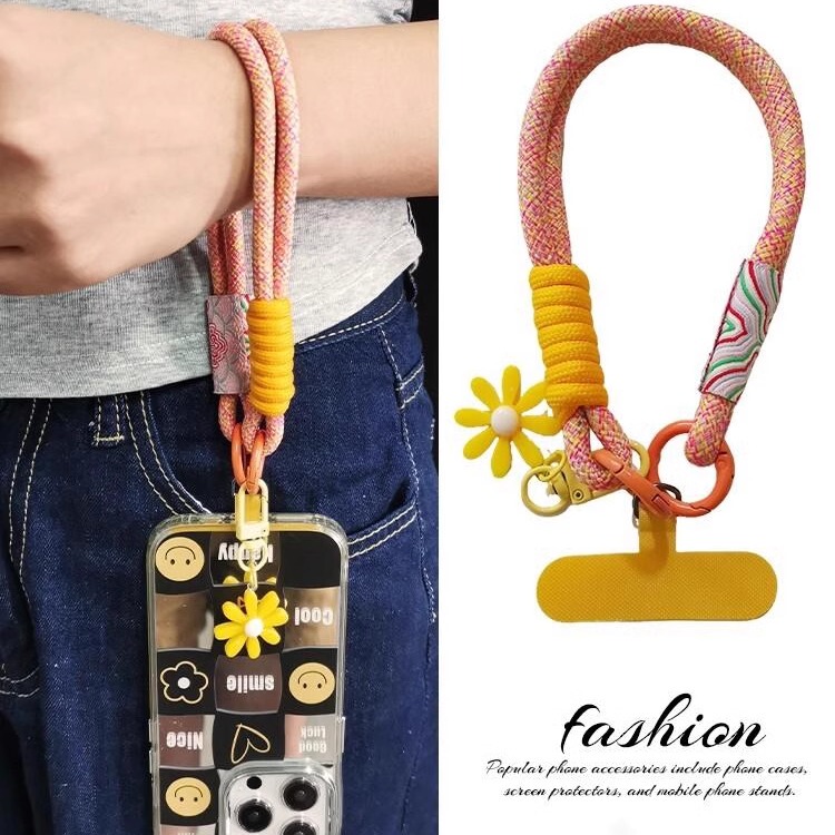 French Lulu Goya Phone Lanyard Short Wrist Strap Two-Strand Thickened National Trend Woven Strap Hanging Chain Pendant for Women
