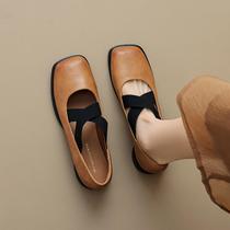 6-2 Cross Strap Mary Jane Shoes Womens Retro Pump Shoes Womens Thick Heel French Ballet Shoes