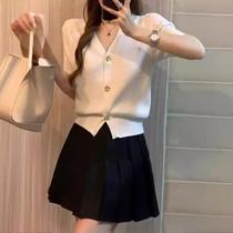 Fake two-piece high-end pinch-waist and age-reducing design knitted sweaters European fashion small shirts for fat girls socialite style niche