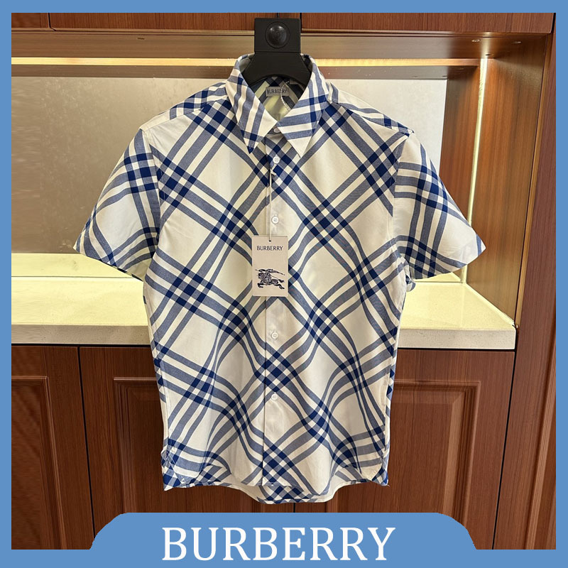 Burberry/Burberry/Barbourley Short-Sleeved Shirt for Men, Classic Plaid Casual Shirt for Women Burberry/Burberry/Barbourley Short-Sleeved Shirt for Men, Classic Plaid Casual Shirt for Women