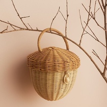 Ins style rattan woven acorn hand-carried childrens decorative photo bag mushroom shape forest style pine cone basket hand-woven