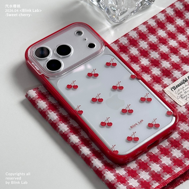 Blinklab Original Red Soda Cherry ins Style High-End Full-Cover Lens Transparent Acrylic Lightweight Fine Hole Shell Suitable for Apple 17 Pro Max 16 Plus 15 Phone Case