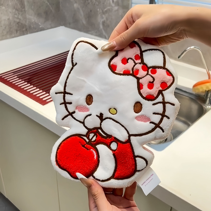 Cherry Kt Cat Hand Towel Absorbent Towel Handkerchief with Hanging Rope for Bathroom Home Kitchen Bathroom Coral Fleece Thickened