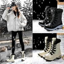 Womens mid-calf snow boots warm and velvet thickened winter waterproof and anti-slip Northeast Snow Country outdoor skiing large cotton shoes for women