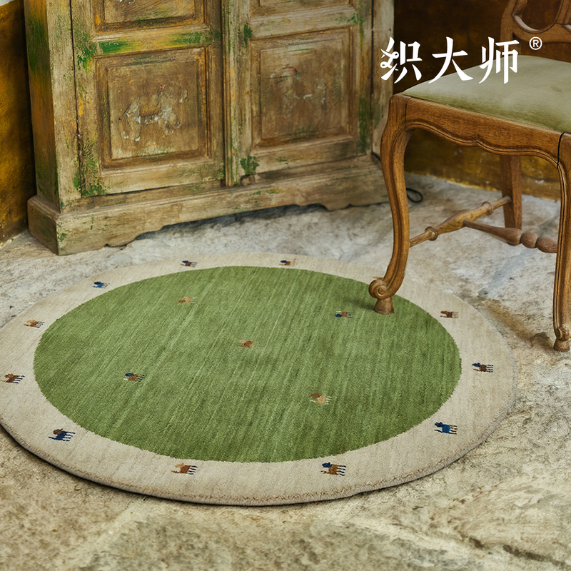 Weaving Master Yu Cui's Dream: Vintage Glue-Free 100% Pure Wool Bedroom Round Rug, Ethnic Style, High-End Bedside Rug