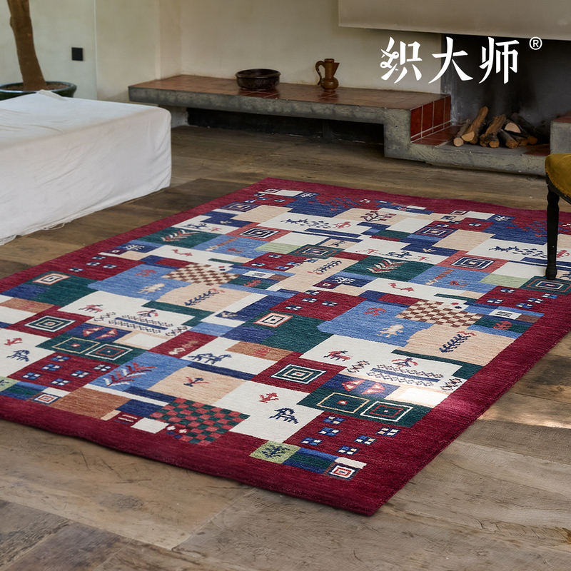 Weaving Master Yu Jinghuangdian Ethnic Glue-Free 100% Pure Wool Living Room Carpet Ethnic Style Retro Bedroom Bedside Rug