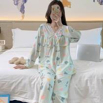Anti-bump cotton silk pajamas 2024 new womens summer ultra-thin long-sleeved trousers cotton silk suit confinement home clothes