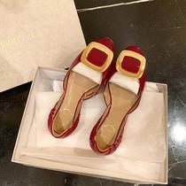 French ballet patent leather flat shoes for women 2024 metal square buckle pleated hollow flat egg roll shoes for women