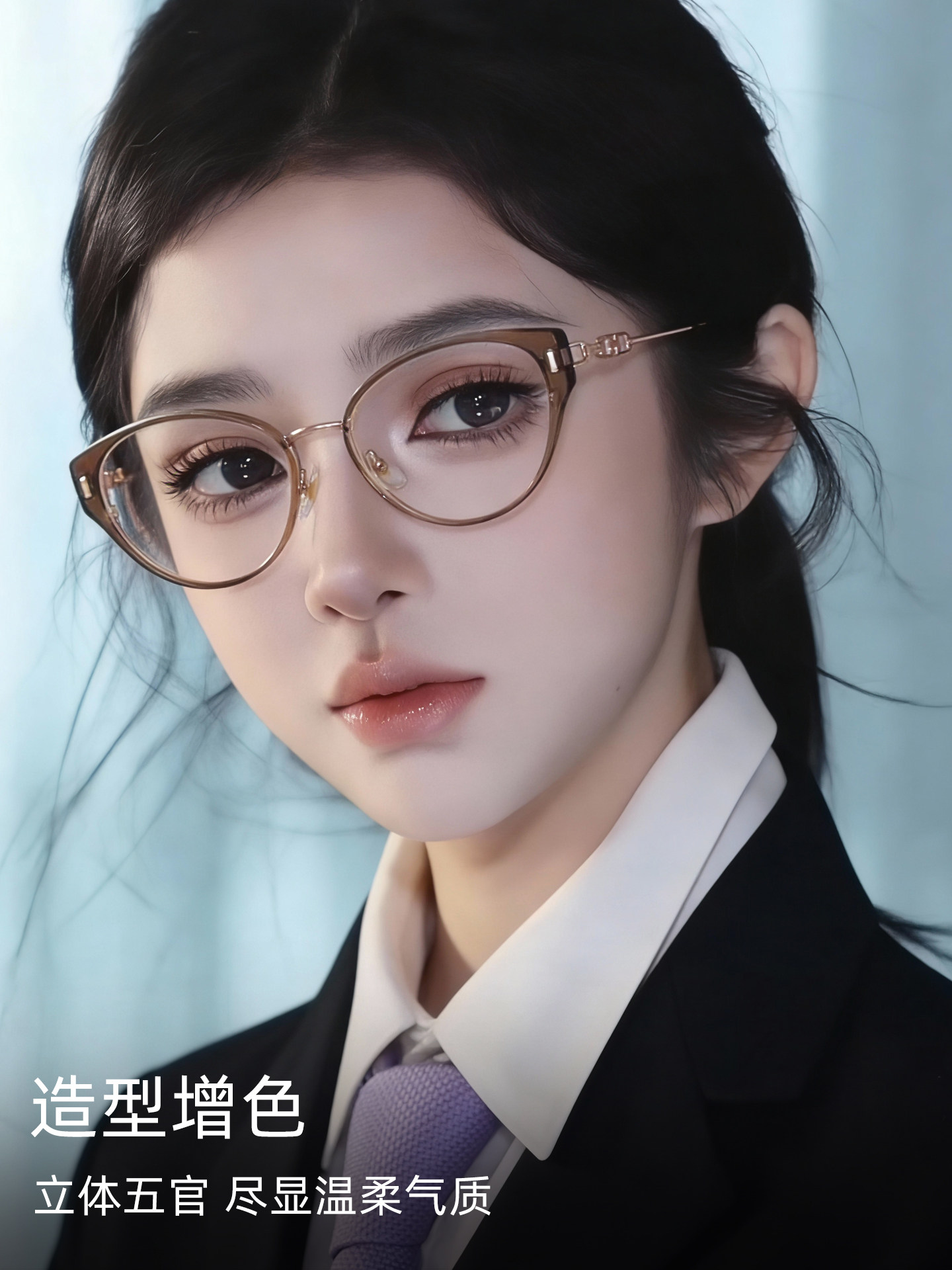 Korean Style Triangular Cat-Eye Glasses Frame, a Makeup-Free Beauty Tool, Can Be Fitted with Prescription Lenses, Suitable for Square and Round Faces, Makes the Face Look Slimmer, Versatile Frame