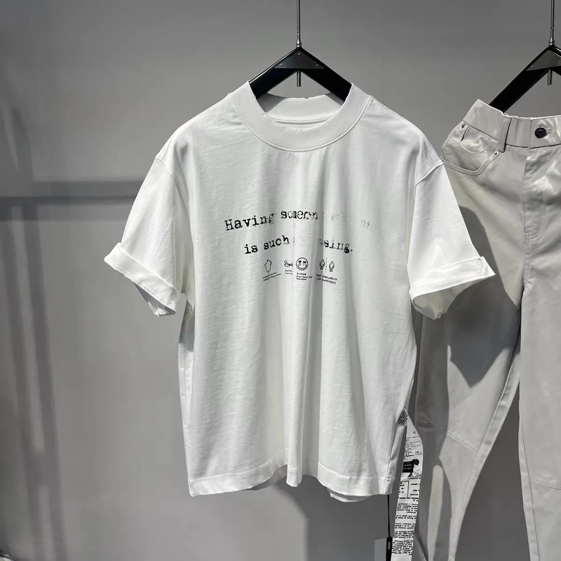 Summer New Style American-Style Frayed Letter Print Short-Sleeved T-Shirt for Men and Women, Loose and Versatile Pure Cotton 300g Half-Sleeved Top