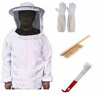 Export hot-selling new beekeeper tools four-piece set white anti-bee clothing beekeeping gloves beehive scraper bee brush