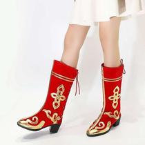 Ethnic minority dance shoes Tibetan Mongolian Xinjiang dance boots mens long stage performance shoes high-heeled womens boots