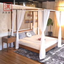 New Chinese style solid wood canopy bed simple and modern four-poster 1 8-meter double wedding bed B&B hotel furniture customization