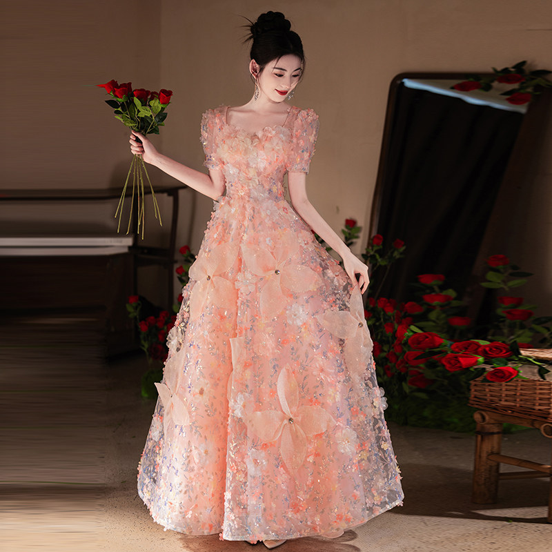 Sweet Style Evening Dress for Engagement Banquet 2026 New High-End Pink Student Day Coming-Of-Age Ceremony Three-Dimensional Floral Dress Sweet Style Evening Dress for Engagement Banquet 2026 New High-End Pink Student Day Coming-Of-Age Ceremony Three-Dimensional Floral Dress