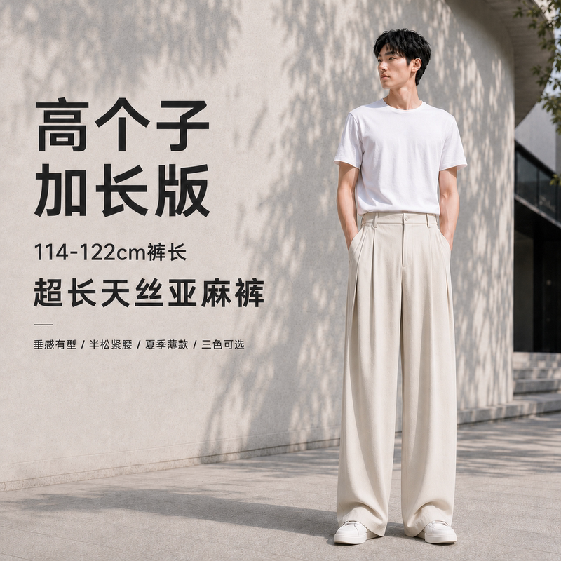 Tall Men's Pants, Extra Long Pants, Men's Summer Thin Tencel Linen Pants, 120cm Straight-Leg Drape Casual Long Pants, 190cm Tall Men's Pants, Extra Long Pants, Men's Summer Thin Tencel Linen Pants, 120cm Straight-Leg Drape Casual Long Pants, 190cm