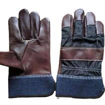 New dark furniture leather split-palm welding gloves one-layer split-knife cow head one-layer floral leather half-leather denim rubber-backed sleeves