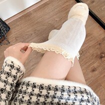Japanese white stockings for women in autumn and winter gray over-the-knee socks lace high socks warm JK black thigh socks
