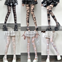 Bandage black silk y2k socks sexy punk style ripped fishnet stockings long fishnet stockings subculture black stockings for women