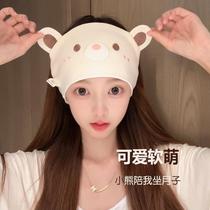 Cute little bear confinement headband widened and enlarged in summer high elasticity and thin confinement headscarf windproof and warm in July