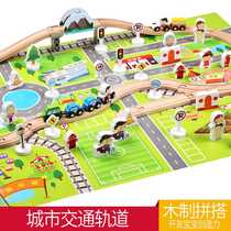 Childrens educational toys 80pcs train track wooden magnetic city traffic scene combination