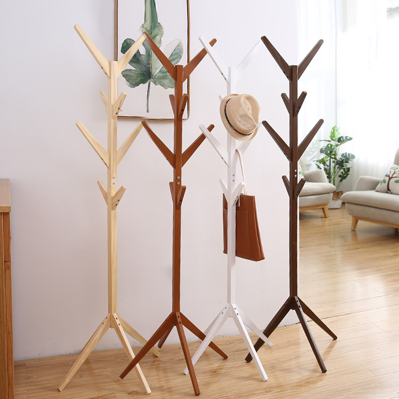 Solid wood cloakhat rack floor modern minimalist hanging clothes hanger bedroom clothes hat rack living room creative hanger ground clothes hat rack