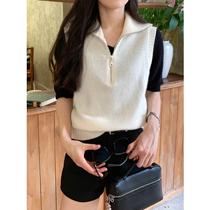 Fashionable layering 100 sheep wool simple half zipper stand collar intellectual sleeveless knitted vest for women
