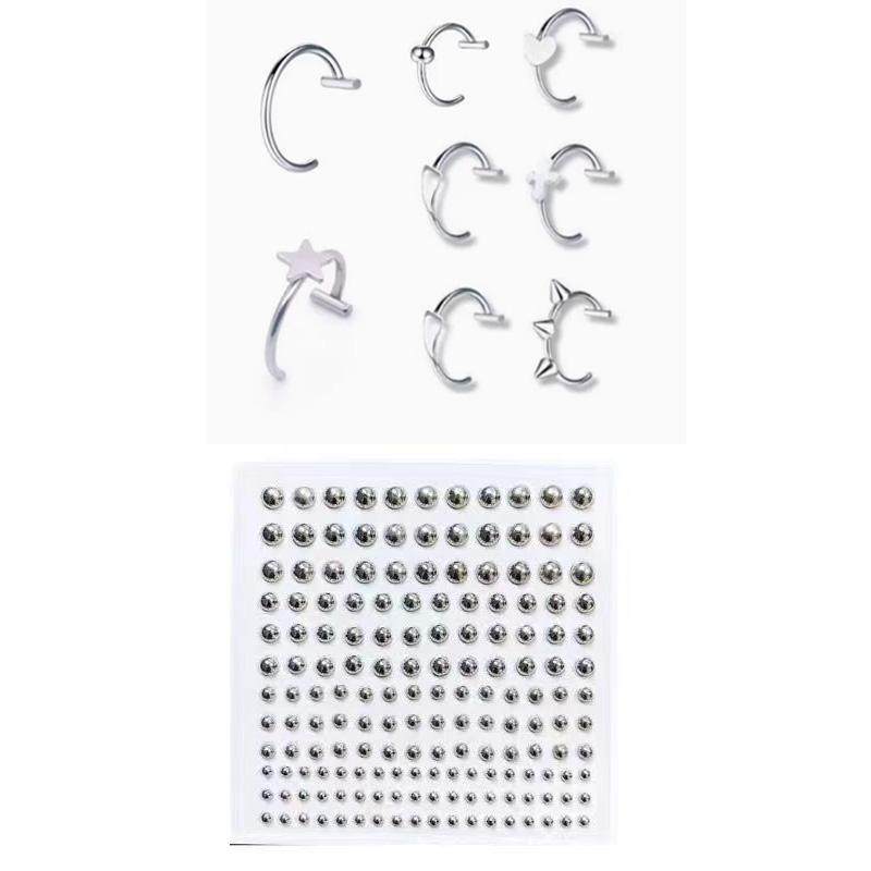 ホットガール限定、ドリル不要のフェイクリップピアスステッカー、超キラキラのえくぼピアス、ヨーロッパとアメリカのスタイルのへそピアス、痛みのない眉ピアス