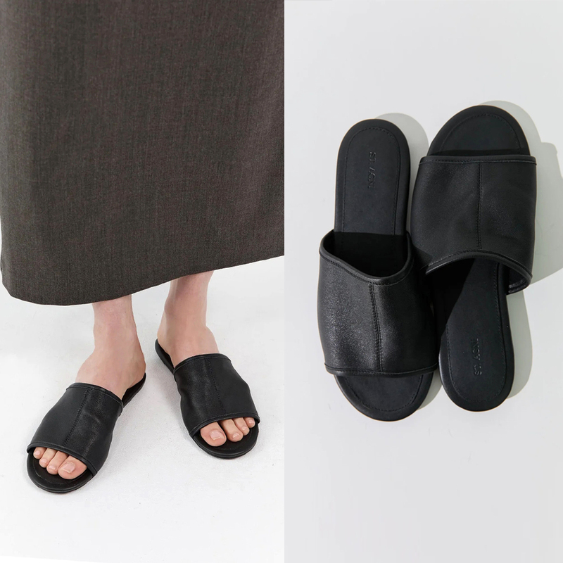 Simple Relaxation and Comfort ~ Easy to Wear Australian Brand Stretch Sheepskin Slippers, Minimalist Pure Black